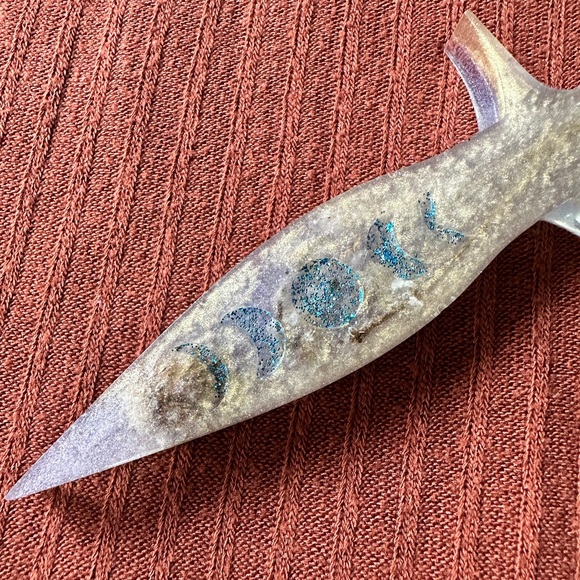 Pretty handmade witchy moon phases thistle and moss resin dagger keychain 💜🗡️ - Picture 10 of 10